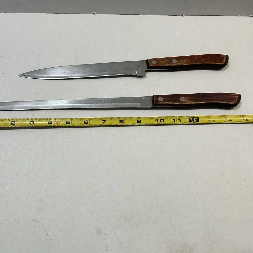 Vintage ITI Japan Stainless Steel 2-Pc Knife Set Slicer Chef Wood Handle